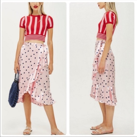 Topshop Dresses & Skirts - Top shop polka dot wrap skirt sz 8 sz M
